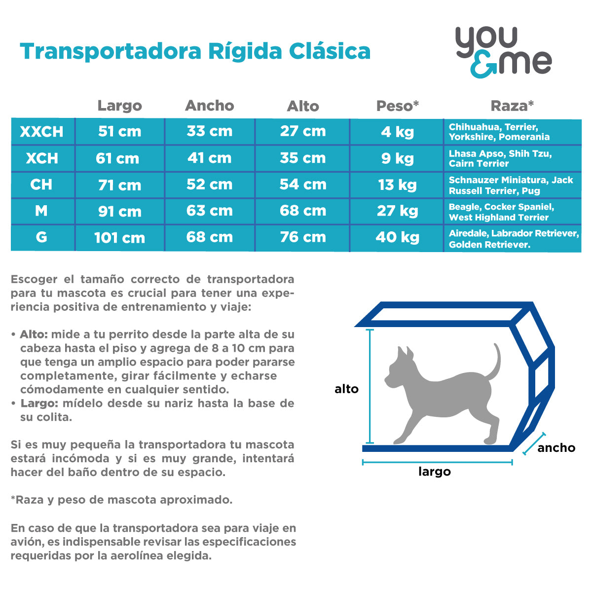 You & Me Transportadora Rígida Clásica para Perro o Gato, Grande