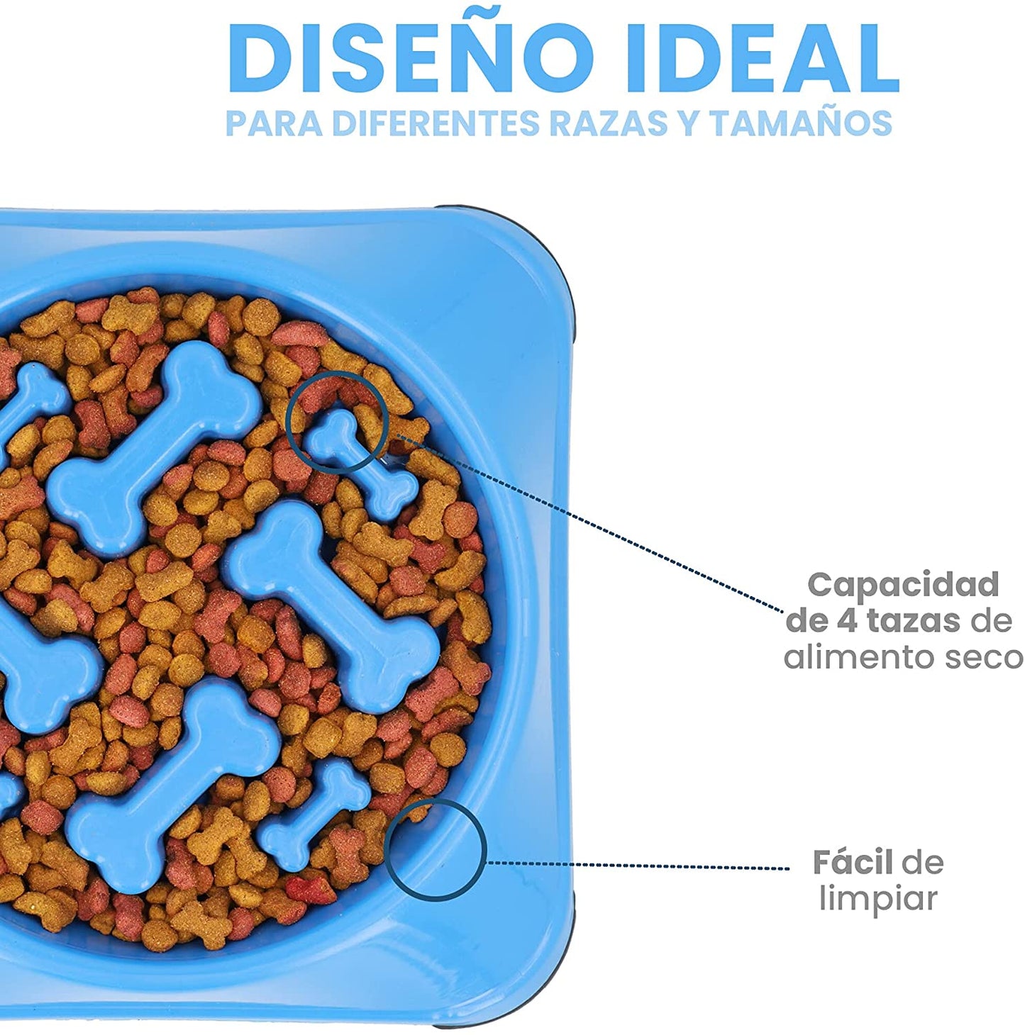 Tazón de Alimentación Lenta para Perro, Mejora la Digestión, Anti Asfixia, Slow Feeder, Comedero Lento. (Azul)